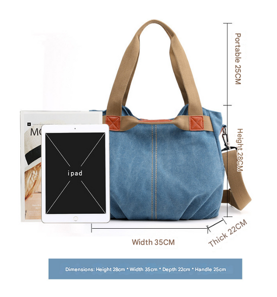 Retro Style Canvas Tote Crossbody Shoulder Womens Bag Handbag Denim Blue