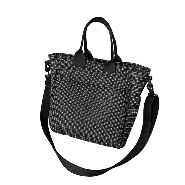 Lightweight Nylon Crossbody Shulder Tote Bag Multi Pocket Black Plaid