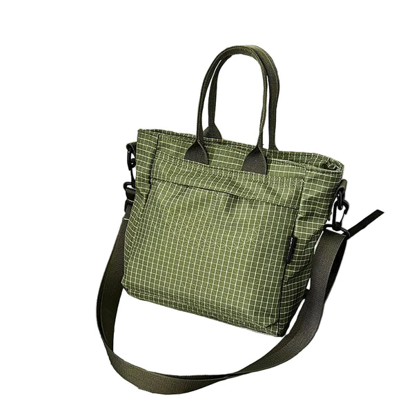 Lightweight Nylon Crossbody Shulder Tote Bag Multi Pocket Green Plaid