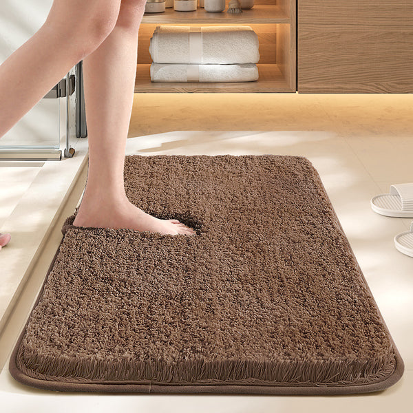 Shag Bath Mat Silver Ion Antibacterial Quick Dry Non Slip TPR 60 x 90cm Brown