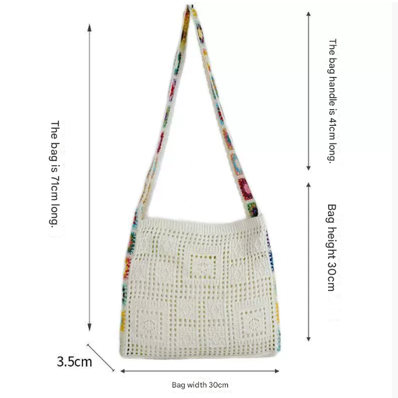Bohemian Hollow Knit Crossbody Shoulder Tote Bag Casual Holiday Beige