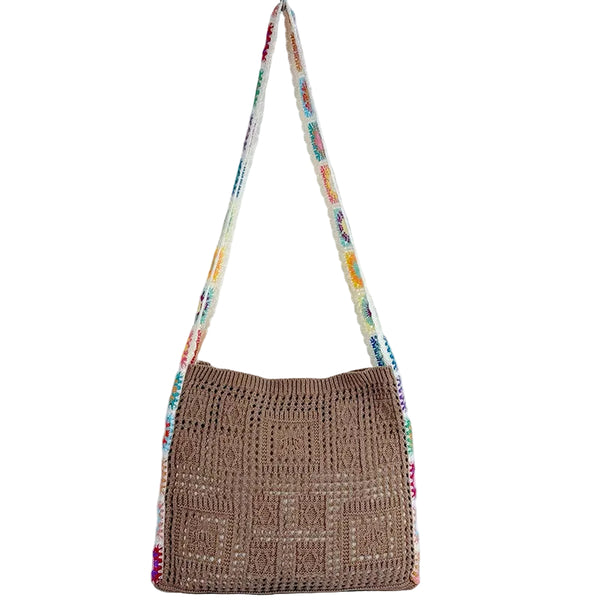 Bohemian Hollow Knit Crossbody Shoulder Tote Bag Casual Holiday Coffee