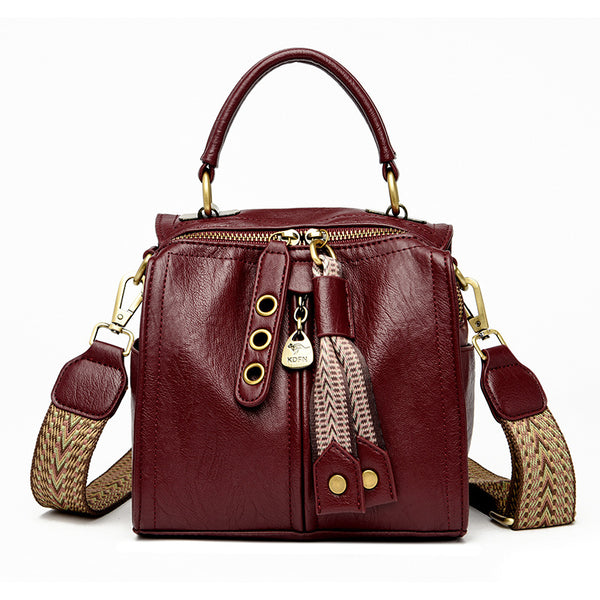 Nylon Water Resistant Round Crossbody Shoulder Bag Multi Pocket Design Red