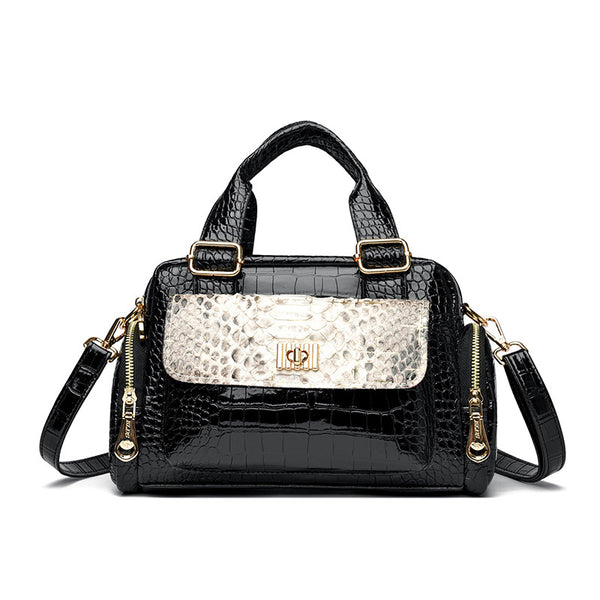 Faux PU Leather High Gloss Patent Look Top Handle Crossbody Shoulder Bag Black