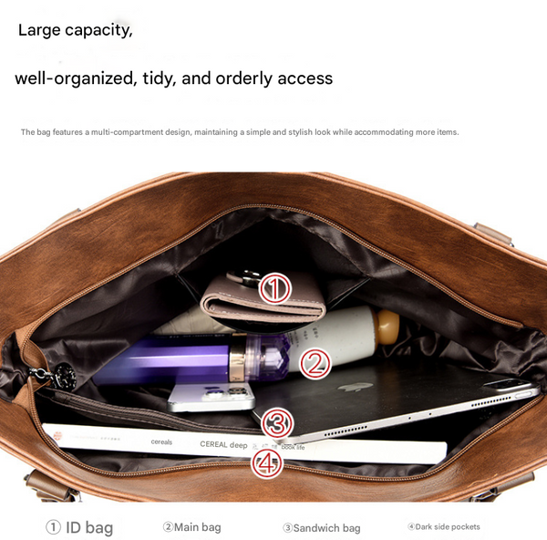 Faux PU Leather Tote Crossbody Shoulder Bag Handbag Zip Detail Black