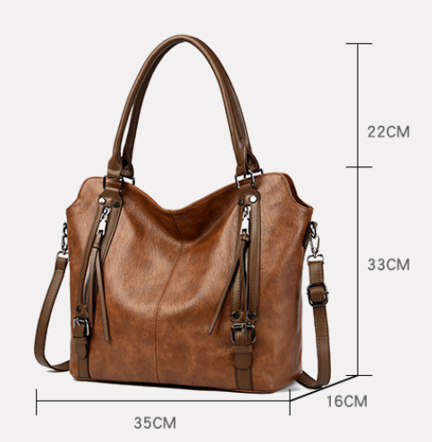 Faux PU Leather Tote Crossbody Shoulder Bag Handbag Zip Detail Brown