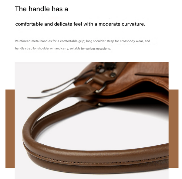 Faux PU Leather Tote Crossbody Shoulder Bag Handbag Zip Detail Brown