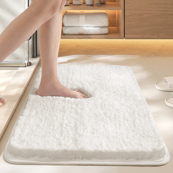 Shag Bath Mat Silver Ion Antibacterial Quick Dry Non Slip TPR 60 x 90cm White
