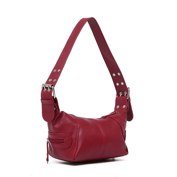 Faux PU Leather Crossbody Shoulder Bag Handbag Metal Rivets Red