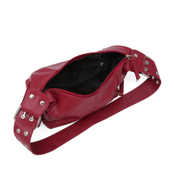 Faux PU Leather Crossbody Shoulder Bag Handbag Metal Rivets Red