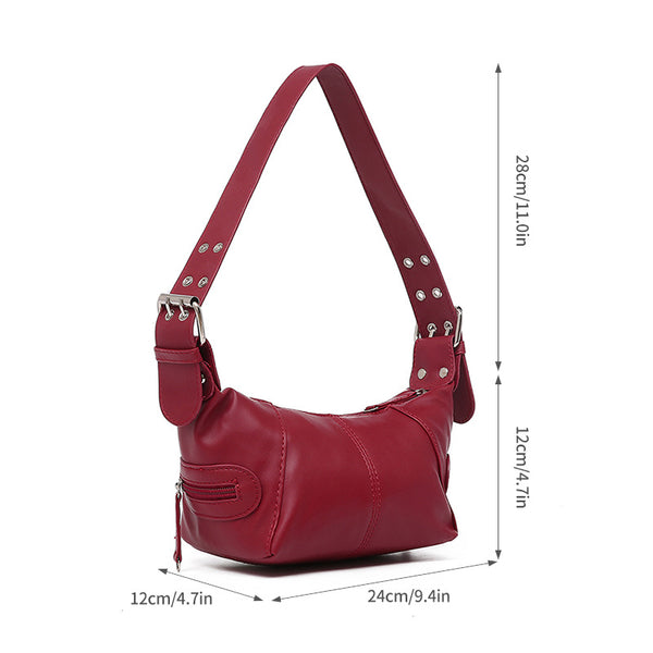 Faux PU Leather Crossbody Shoulder Bag Handbag Metal Rivets Red