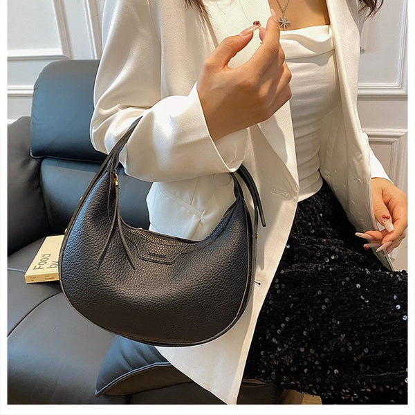 Faux PU Leather Crossbody Shoulder Crescent Bag Handbag Black