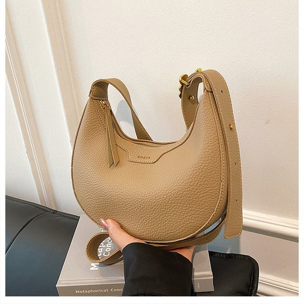 Faux PU Leather Crossbody Shoulder Crescent Bag Handbag Khaki Tan Brown