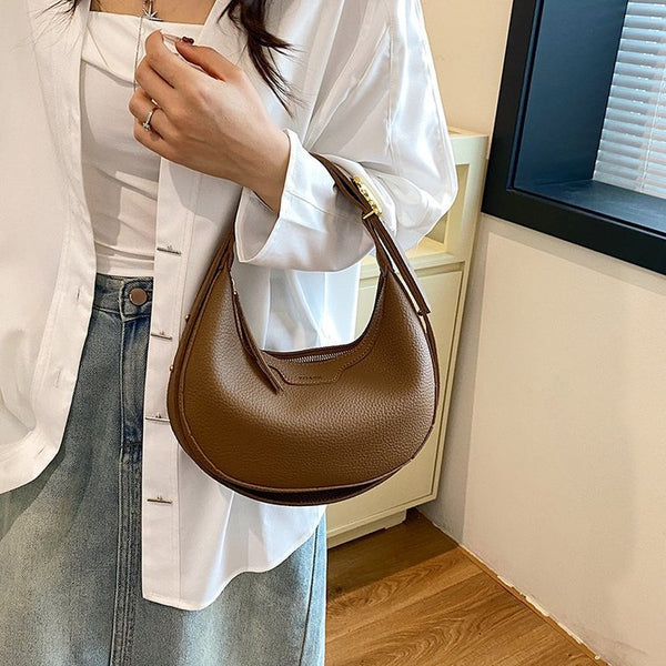 Faux PU Leather Crossbody Shoulder Crescent Bag Handbag Brown