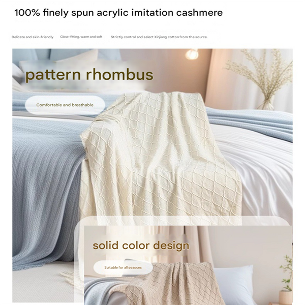 Diamond Minimalist Knit Throw Blanket Tassel Fringe 127 × 180cm Cream