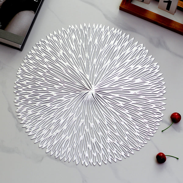 Set of 3 Round Table Mats Placemats Heat Resistant Non-Slip PVC 38cm Silver