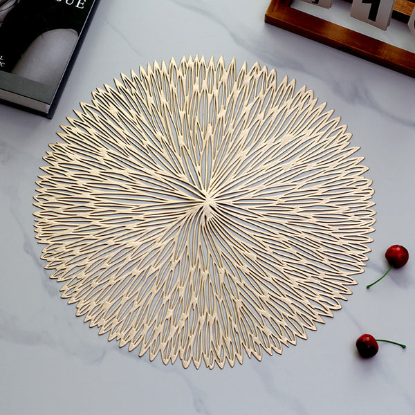 Set of 3 Round Table Mats Placemats Heat Resistant Non-Slip PVC 38cm Gold