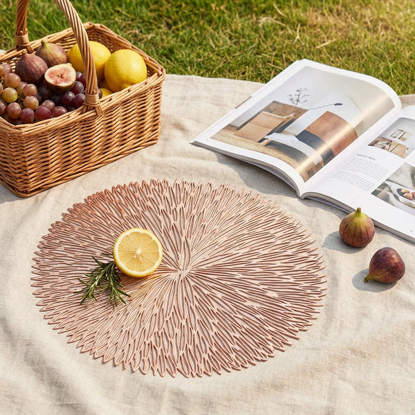 Set of 3 Round Table Mats Placemats Heat Resistant Non-Slip PVC 38cm Gold