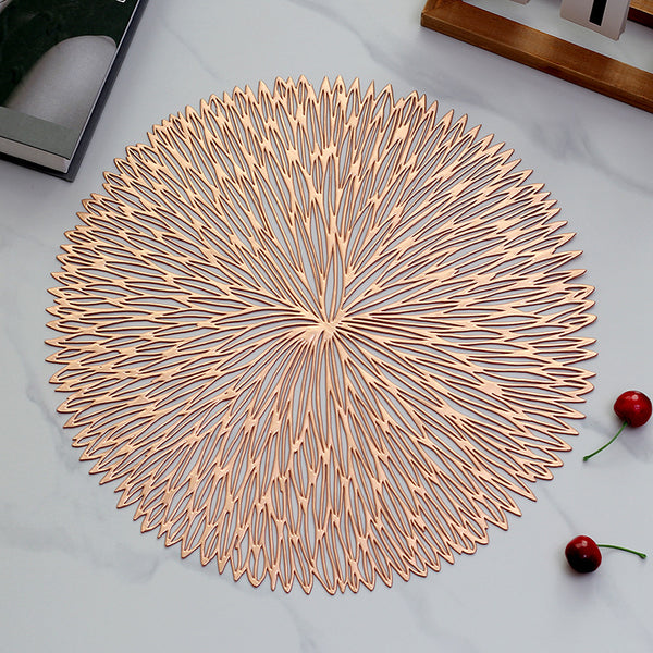 Set of 3 Round Table Mats Placemats Heat Resistant Non-Slip PVC 38cm Rose Gold