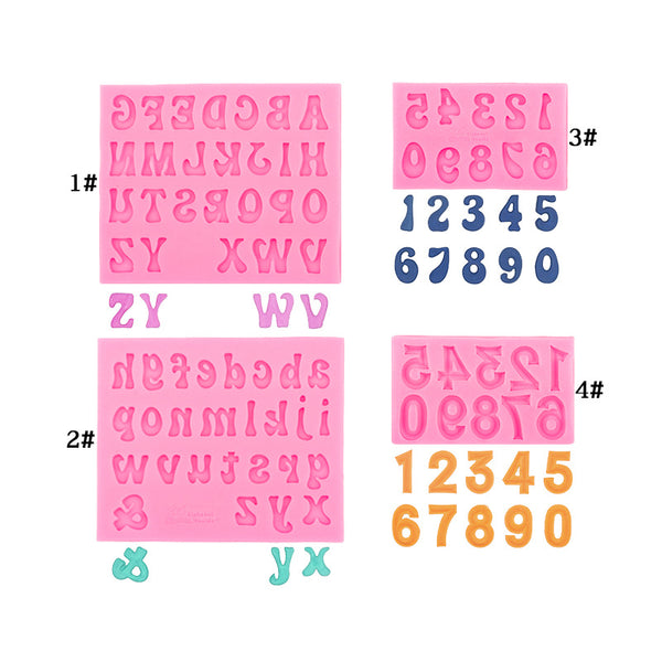 4 Pack A-Z 0-9 Alphabet Letters Numbers Silicone Molds Cake Resin Chocolate Pink