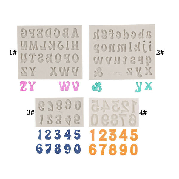 4 Pack A-Z 0-9 Alphabet Letters Numbers Silicone Molds Cake Resin Chocolate Grey