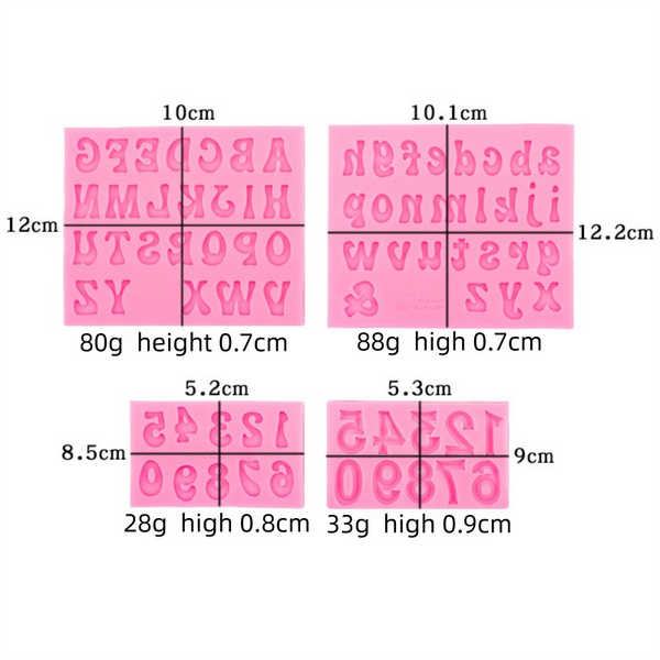4 Pack A-Z 0-9 Alphabet Letters Numbers Silicone Molds Cake Resin Chocolate Grey