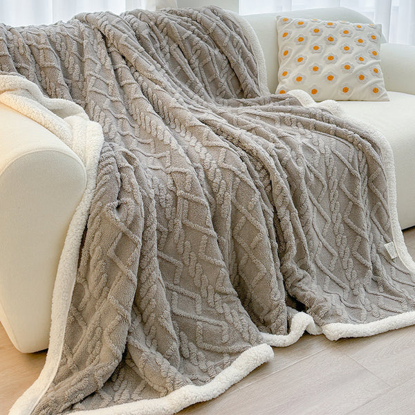 Double Sided Taffeta Sherpa Fleece Diamond Blanket Throw 180 x 200cm Grey