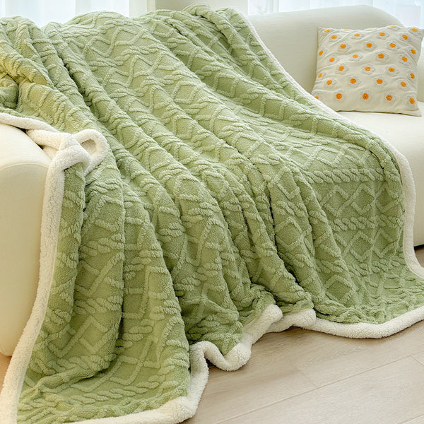 Double Sided Taffeta Sherpa Fleece Diamond Blanket Throw 180 x 200cm Green