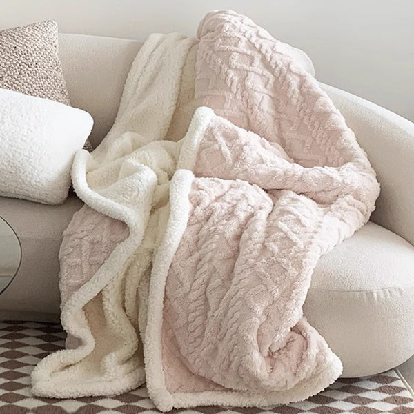 Double Sided Taffeta Sherpa Fleece Diamond Blanket Throw 180 x 200cm Yellow