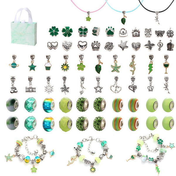 67 Pce DIY Bracelet Kit Set Beads Charms Gift Box Unicorn Mermaid Green
