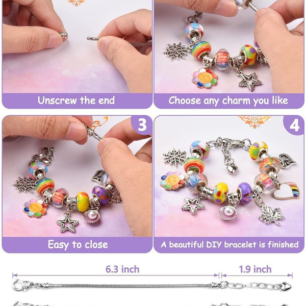 67 Pce DIY Bracelet Kit Set Beads Charms Gift Box Unicorn Mermaid Purple