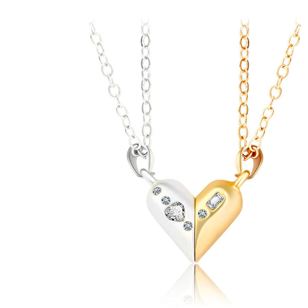 Magnetic Rotating Couples Necklace Pendant Heart Valentines Silver Gold Black