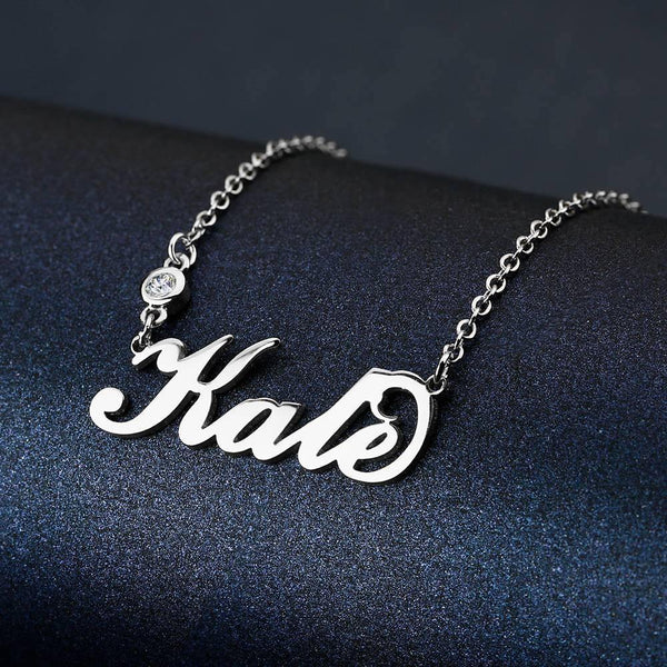 Custom Personalised Name Nameplate Word Birthstone Sterling Silver Necklace Jewellery Gift