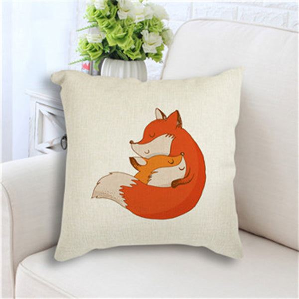 Cute Fox Rabbit Print Linen Look Nursery Kids Bedroom Cushion Cover Square 45cm