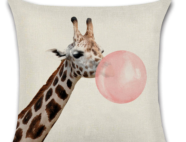 Animals Blowing Bubblegum Cushion Cover Square 45cm Zebra Koala Giraffe Deer