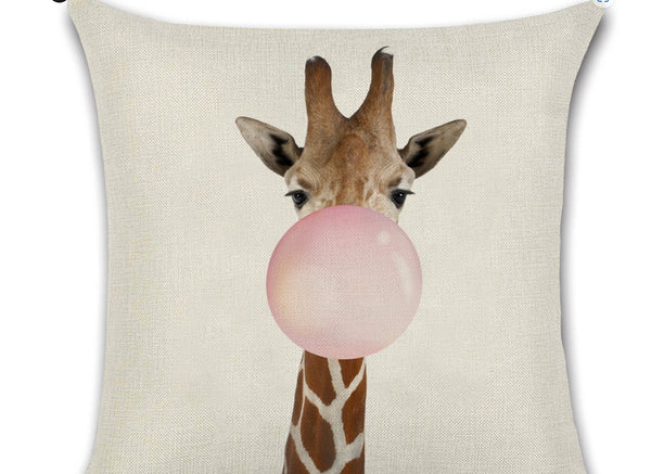 Animals Blowing Bubblegum Cushion Cover Square 45cm Zebra Koala Giraffe Deer