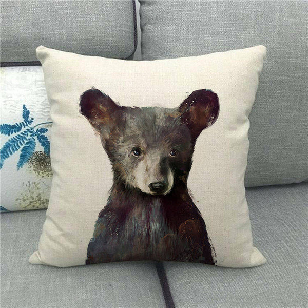 Watercolour Baby Animal Bear Fox Rabbit Racoon Cushion Cover Square 45cm