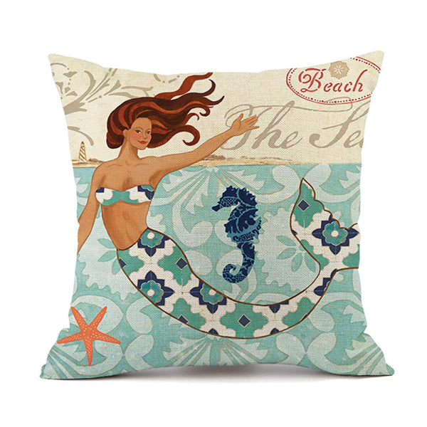 Ocean Mermaid Linen Look Cushion Cover Square 45cm