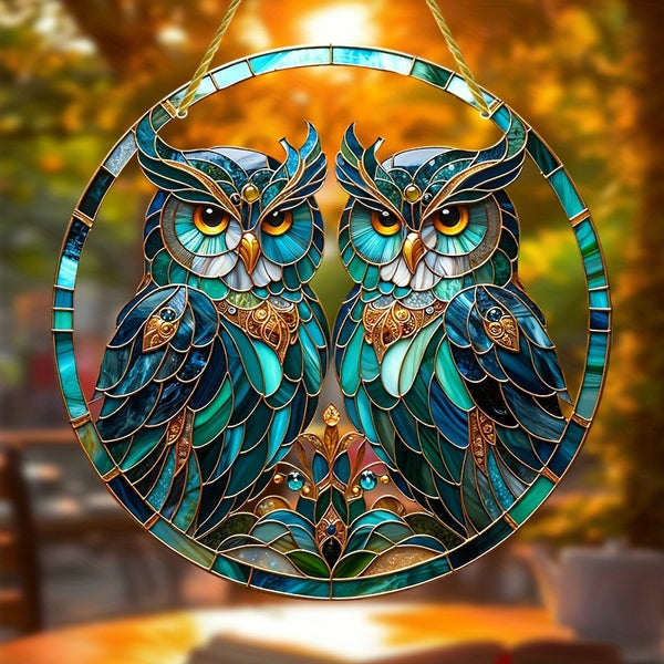 Stained Glass Look Acrylic Green Owl Suncatcher Sun Catcher 20cm