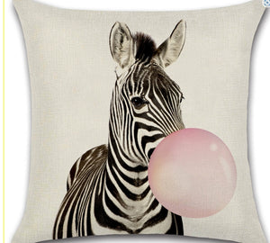 Animals Blowing Bubblegum Cushion Cover Square 45cm Zebra Koala Giraffe Deer