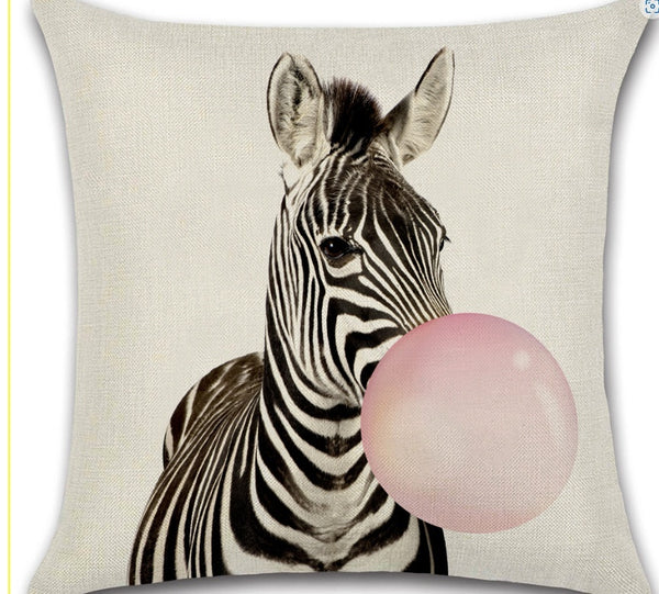 Animals Blowing Bubblegum Cushion Cover Square 45cm Zebra Koala Giraffe Deer