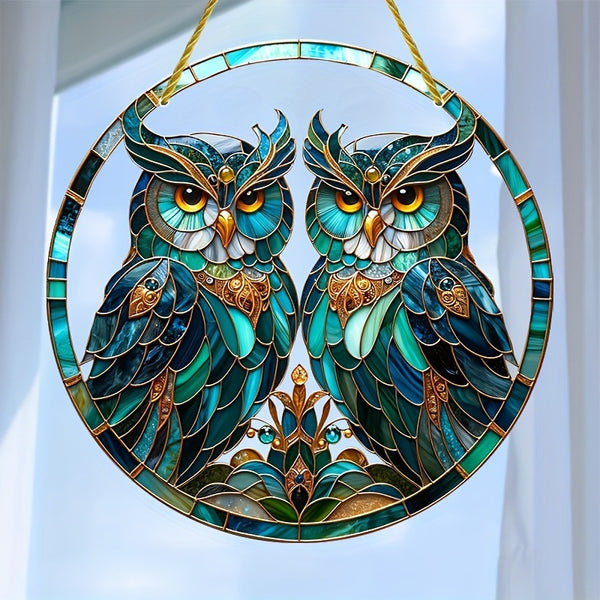 Stained Glass Look Acrylic Green Owl Suncatcher Sun Catcher 20cm