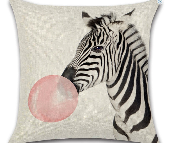 Animals Blowing Bubblegum Cushion Cover Square 45cm Zebra Koala Giraffe Deer
