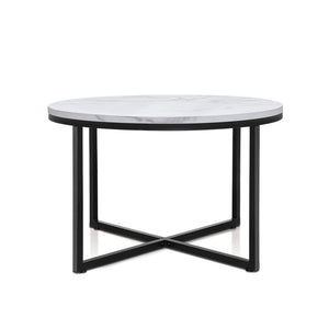 Artiss Coffee Side Lamp Table Marble Effect Black Metal Round 70x70cm