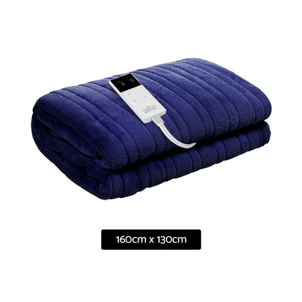 Giselle Bedding Heated Electric Throw Rug Fleece Snuggle Blanket Navy Blue