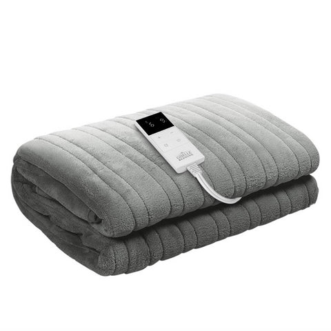 Giselle Bedding Heated Electric Throw Rug Fleece Snuggle Blanket Silver