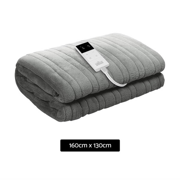 Giselle Bedding Heated Electric Throw Rug Fleece Snuggle Blanket Silver