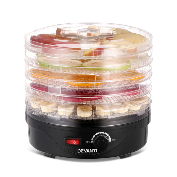 Devanti Food Dehydrator Dryer 5 Trays Black 245W