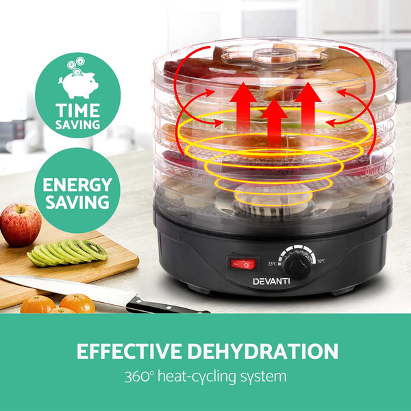 Devanti Food Dehydrator Dryer 5 Trays Black 245W