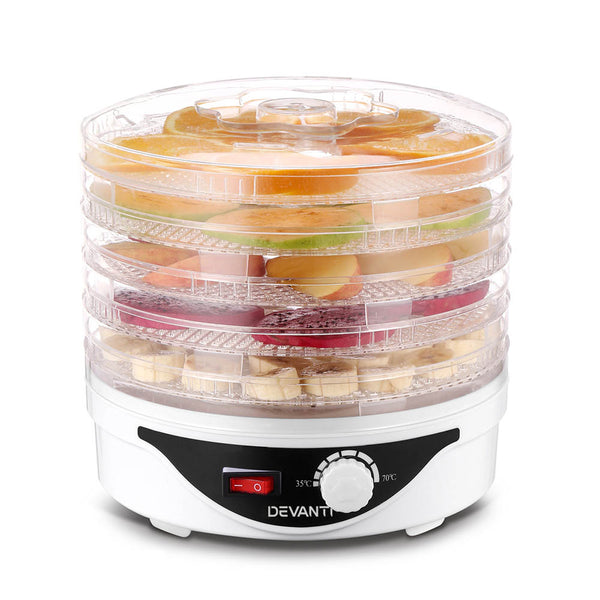 Devanti Food Dehydrator Dryer 5 Trays White 245W